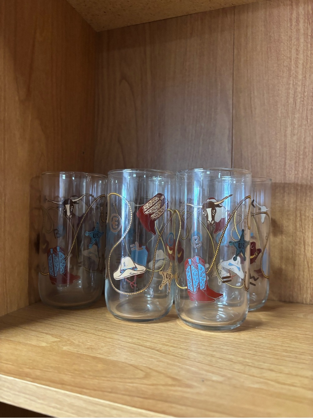 Vintage Western Glass Tumbler Set - Cowboy Hat & Boot Motif